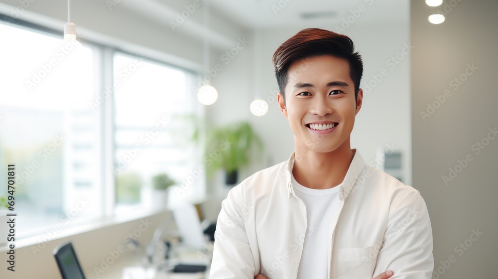 Confident smile man at modern and bright room and clinic environment Confident smile man at modern and bright room and clinic environment