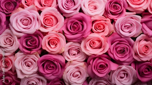 Assorted Pink Roses Background - Full Frame of Various Shades of Pink Roses