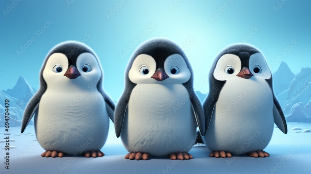 Naklejka premium A group of penguins standing next to each other