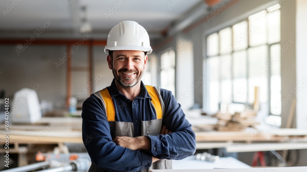 portrait of a happy smiling male worker or builder portrait of a happy smiling male worker or builder