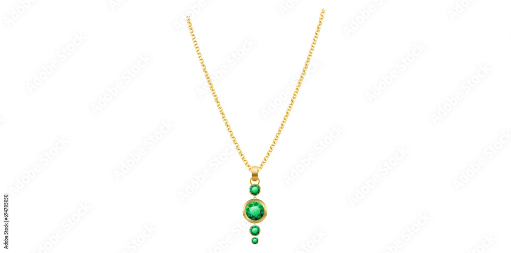 Display Isolated Green Stone On Gold Necklace, Luxury Jewelry Chain Necklace Vector Illustration. Display Isolated Green Stone On Gold Necklace, Luxury Jewelry Chain Necklace Vector Illustration.