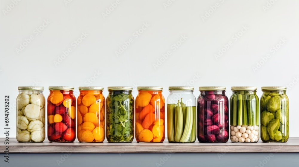 Jars with variety of pickled vegetables Jars with variety of pickled vegetables