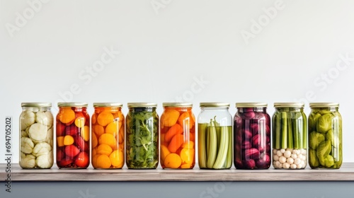 Jars with variety of pickled vegetables