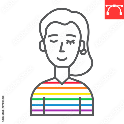 Transgender person line icon, LGBT and bisexual, transsexual vector icon, vector graphics, editable stroke outline sign, eps 10.