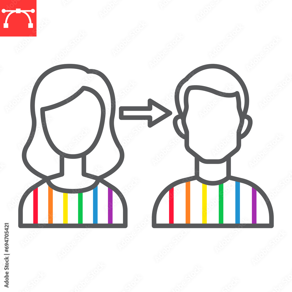 Gender transition line icon, LGBT and transgender, sex change vector icon, vector graphics