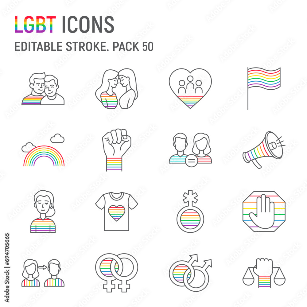 LGBT line icon set, lgbtq collection, vector graphics, logo illustrations, pride month vector icons, gender signs, outline pictograms, editable stroke