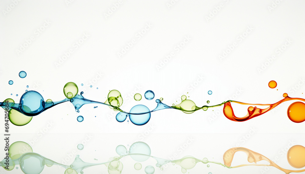 Vibrant liquid splash in green, blue, and orange on white Vibrant liquid splash in green, blue, and orange on white