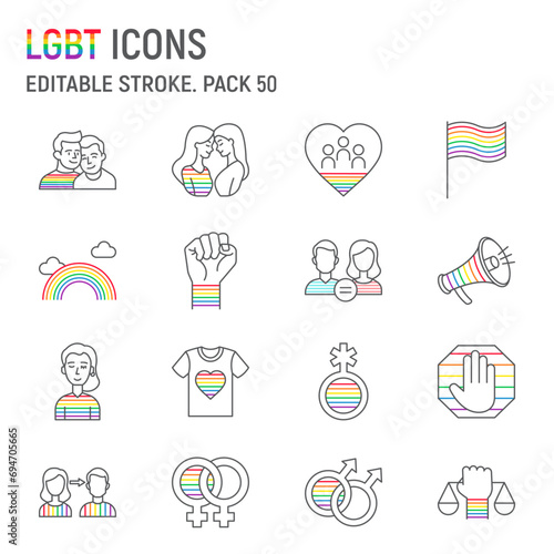 LGBT line icon set  lgbtq collection  vector graphics  logo illustrations  pride month vector icons  gender signs  outline pictograms  editable stroke