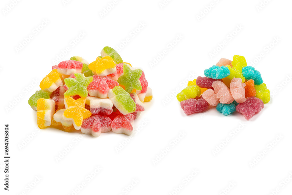Juicy colorful jelly  stars sweets isolated on white. Gummy candies.