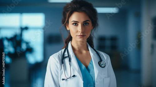 Portrait of a beautiful young female doctor with stethoscope.