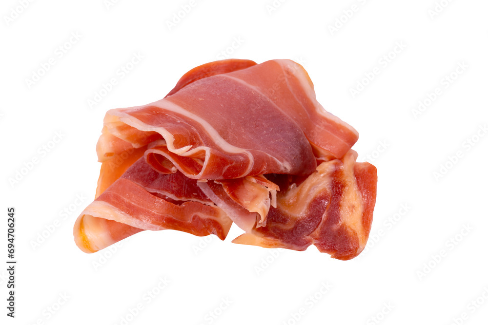 Thinly sliced jamon isolated on white background. Thinly sliced jamon isolated on white background.