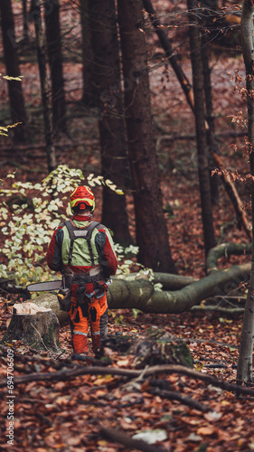 Forstarbeiter im Laubwald