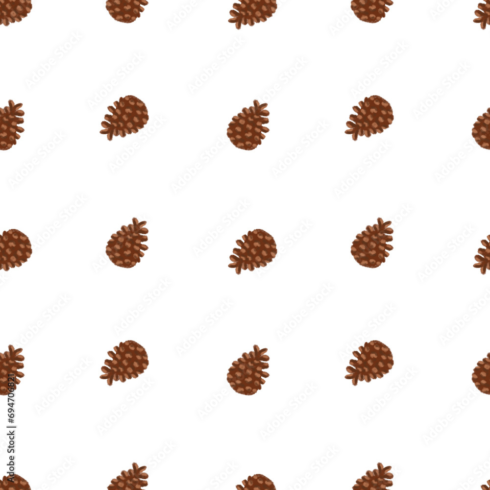 Pattern of a cone on a transparent background. Forest pattern. Illustration for fabric, napkins. Pattern of a cone on a transparent background. Forest pattern. Illustration for fabric, napkins.