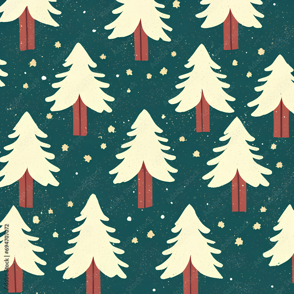 Obraz premium Christmas tree pattern illustration, Merry Christmas Background. Winter Holiday Pattern Design with Fir Pine Trees, 2024.