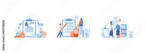 Glucometer for sugar level blood test with drodern, Medicine diabetes concept, Diabetes control and healthcare concept. Diabetes Level set flat vector modern illustration