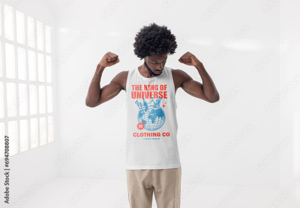 Mockup of man wearing customizable vest flexing muscles Stock Template ...