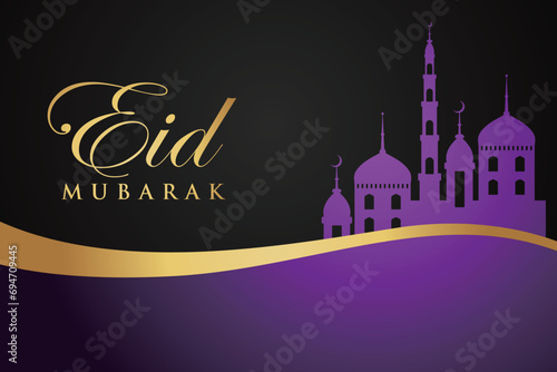 Ramadan Eid Mubarak background greeting card with candles and moon decoration