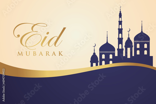 Ramadan Eid Mubarak background greeting card with candles and moon decoration