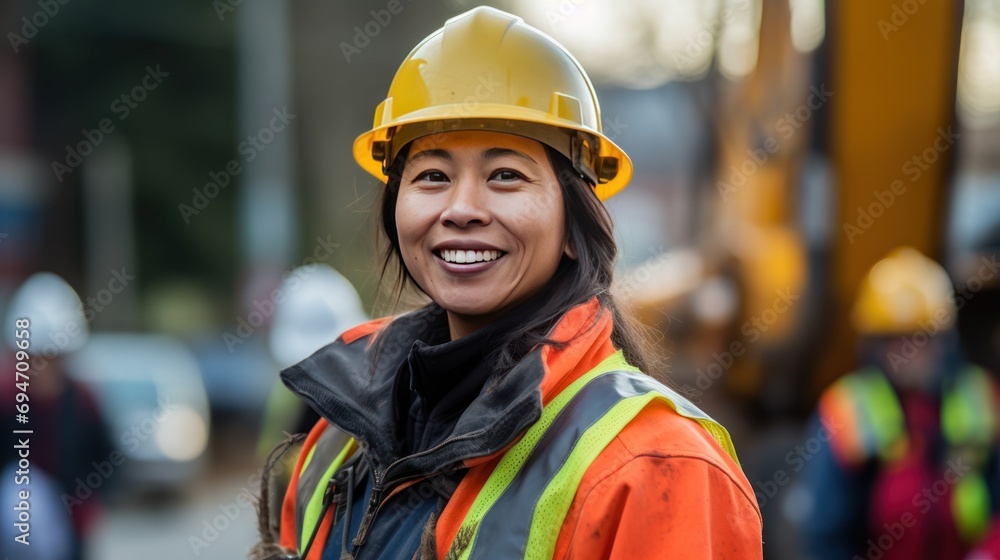 a female construction worker dons PPE a female construction worker dons PPE