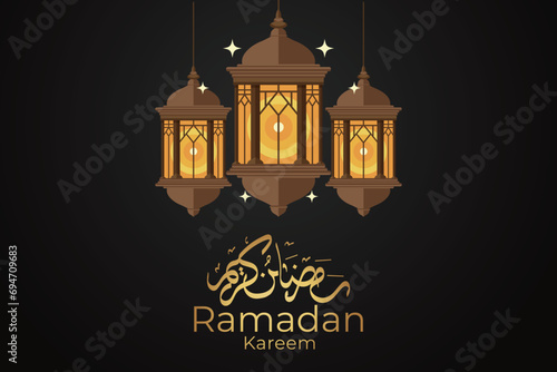 Ramadan Eid Mubarak background greeting card with candles and moon decoration
