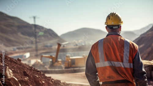 Major construction projects,Back of engineer at a mine site,