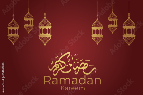 Ramadan Eid Mubarak background greeting card with candles and moon decoration