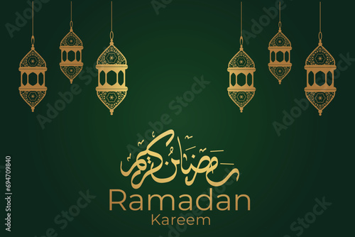 Ramadan Eid Mubarak background greeting card with candles and moon decoration