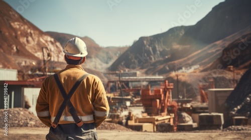  Back of professional workers at nuclear plant large construction site