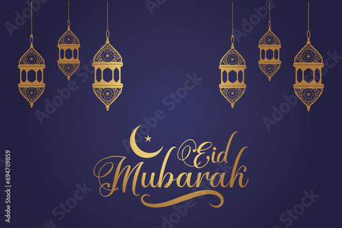 Ramadan Eid Mubarak background greeting card with candles and moon decoration