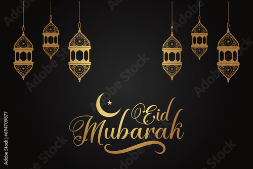 Ramadan Eid Mubarak background greeting card with candles and moon decoration