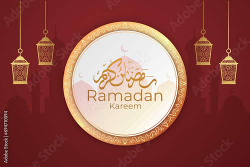 Ramadan Eid Mubarak background greeting card with candles and moon decoration