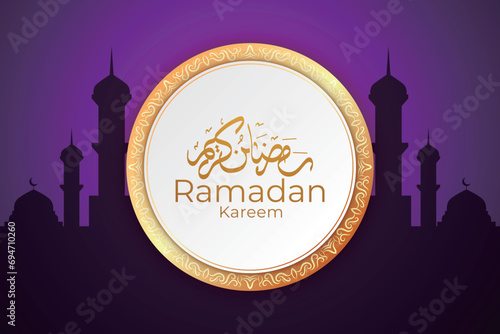 Ramadan Eid Mubarak background greeting card with candles and moon decoration