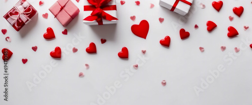 Dolce Regalo- Confezione Bianca e Cuori Rossi per San Valentino, Matrimonio o Compleanno, Vista dall'Alto photo
