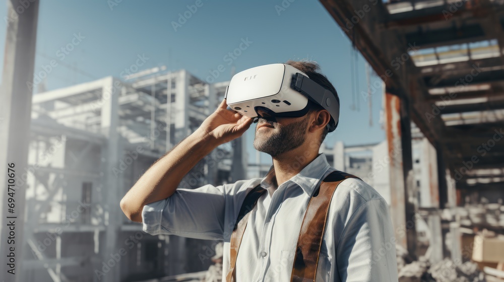  technology and construction concept,Expert engineer wearing virtual reality glasses 