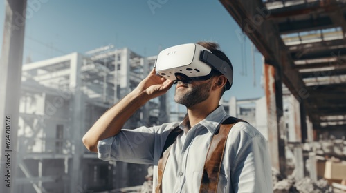  technology and construction concept,Expert engineer wearing virtual reality glasses 