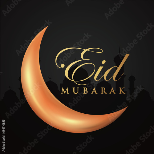 Ramadan Eid Mubarak background greeting card with candles and moon decoration