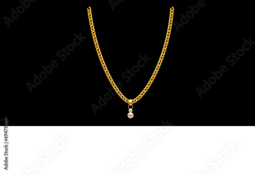 Cute Yellow Gold Chain Necklace On Black Background, Unique Gold Chain Vector Illustration.