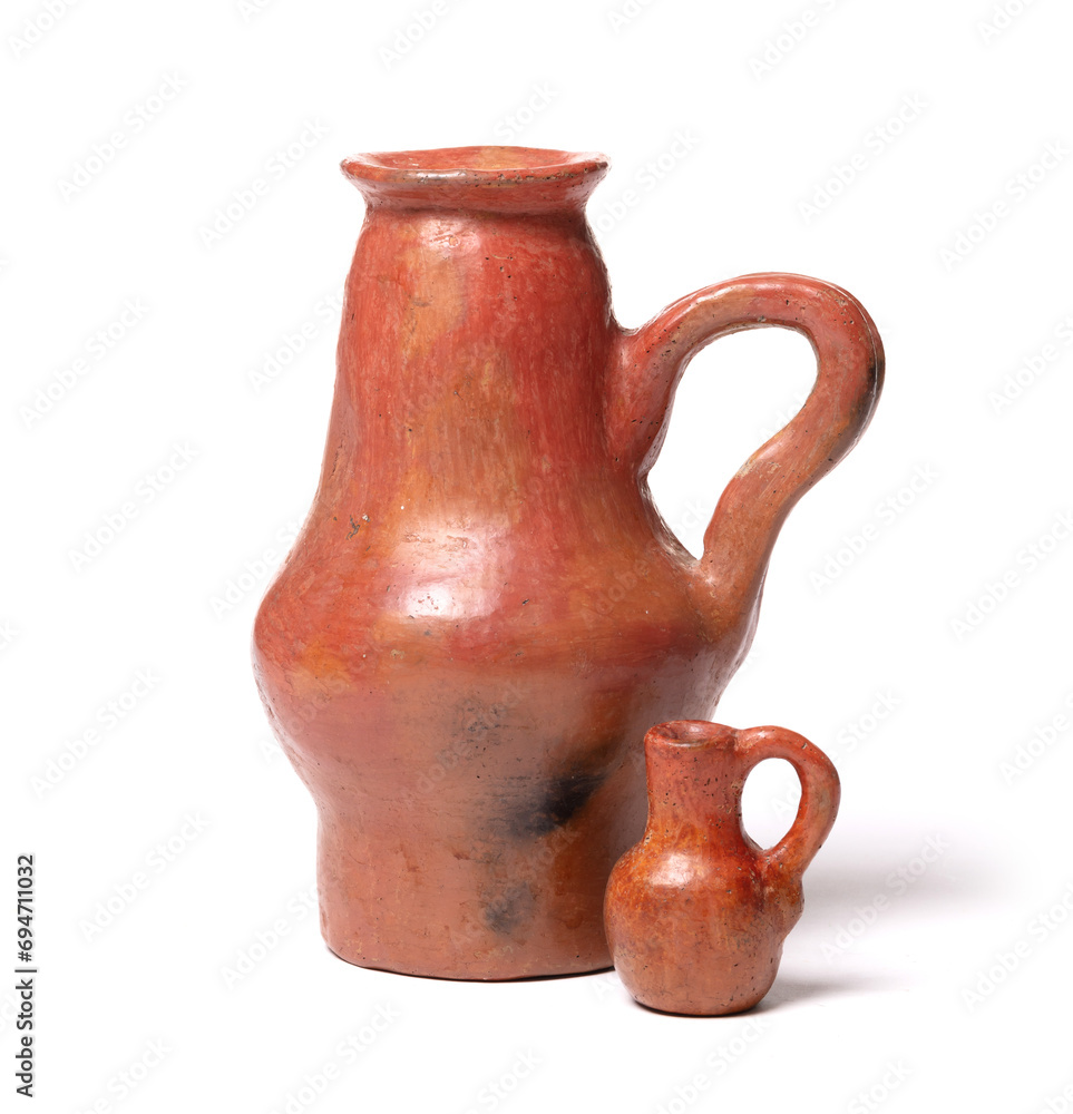 Old brown pottery, isolated on white