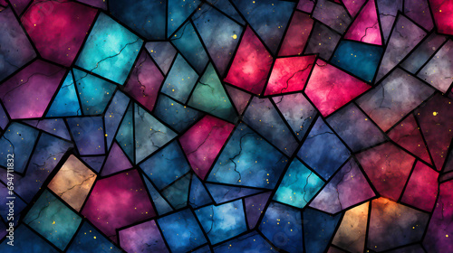 Cosmic Geometric Mosaic Captures the Ethereal Charm of a Starry Night in Stained Glass photo
