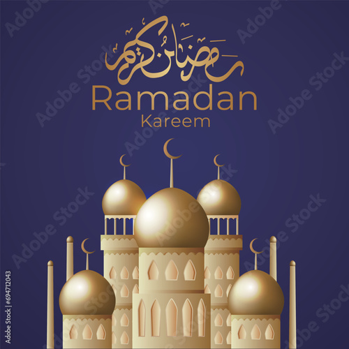Ramadan Eid Mubarak background greeting card with candles and moon decoration