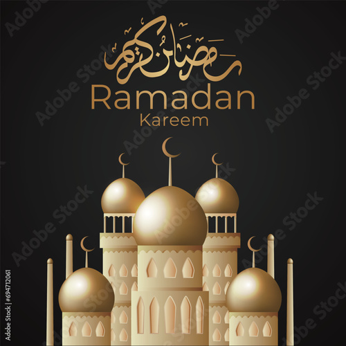 Ramadan Eid Mubarak background greeting card with candles and moon decoration
