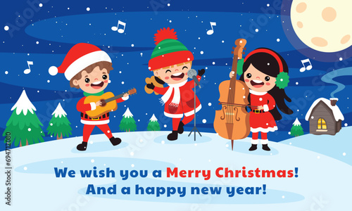 Cartoon Kids Singing At Christmas