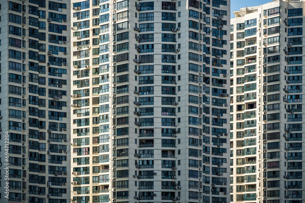 Partial close-up of modern urban buildings