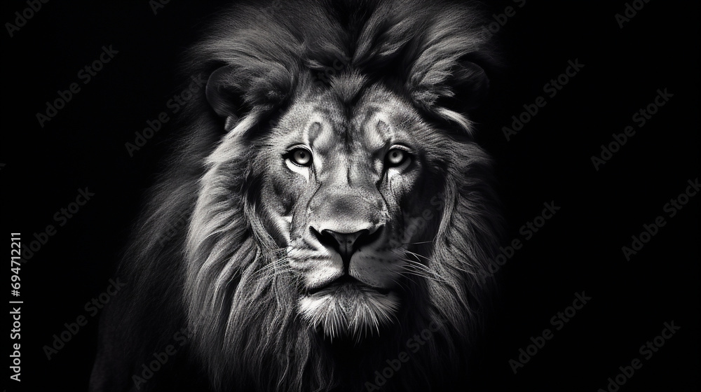 Majestic Monochrome: Close-Up Portrait of a Lion in Stunning Black and White