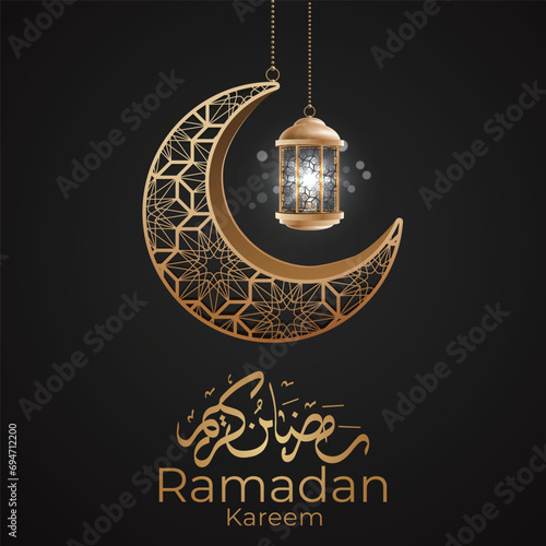 Ramadan Eid Mubarak background greeting card with candles and moon decoration