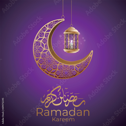Ramadan Eid Mubarak background greeting card with candles and moon decoration
