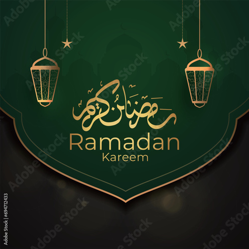 Ramadan Eid Mubarak background greeting card with candles and moon decoration