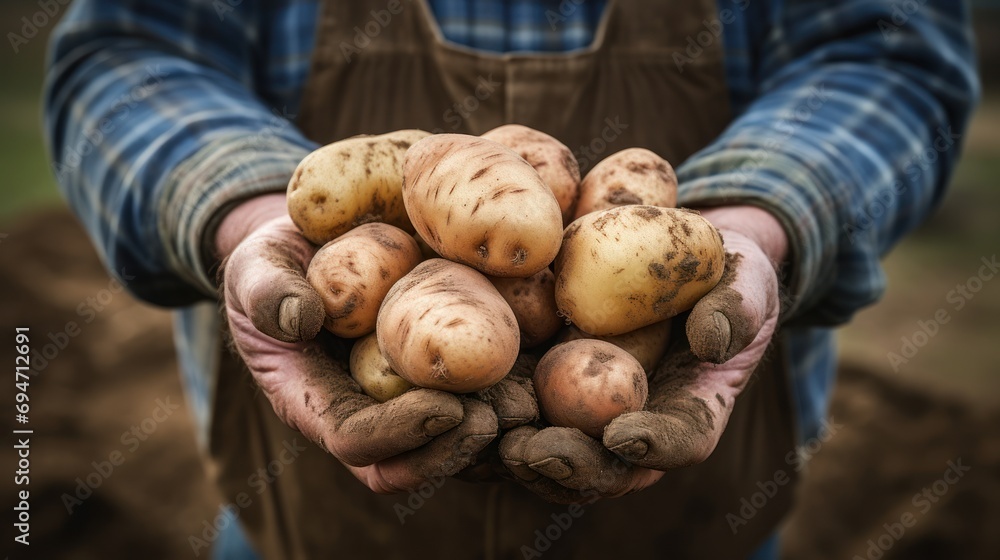 Farmer and harvest concept,Potatoes in dirty farmer's hands, Farmer and harvest concept,Potatoes in dirty farmer's hands,