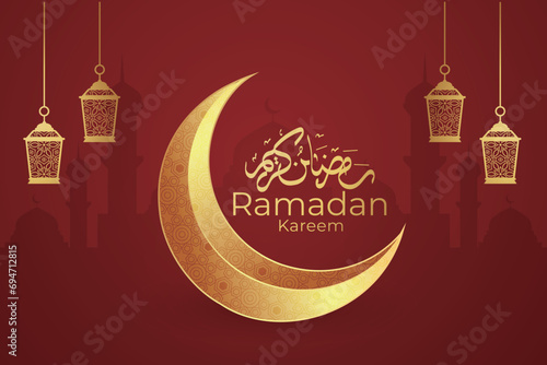 Ramadan Eid Mubarak background greeting card with candles and moon decoration