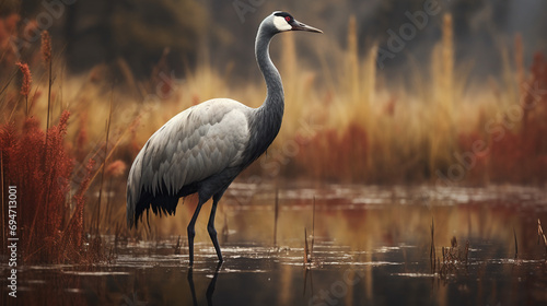 Avian Elegance: Common Crane (Grus grus) in a Majestic Pose photo